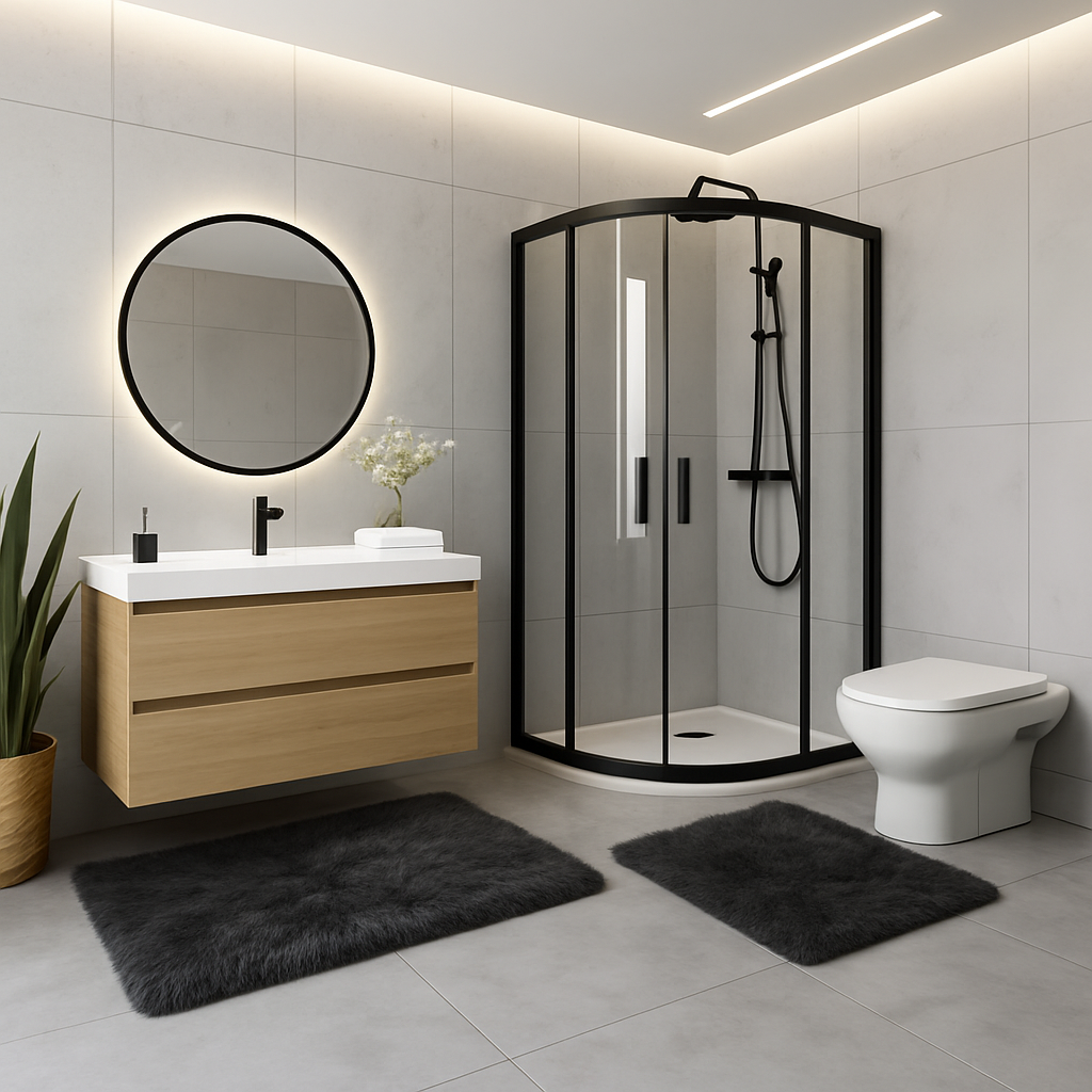 Derya Home Luna Rabbit Fur Look Ultra Soft 2-Piece Bathroom Set 80x50 cm Anthracite