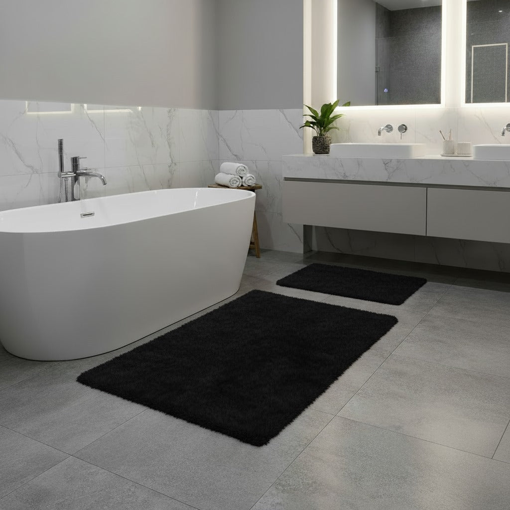 Derya Home Luna Rabbit Fur Look Ultra Soft 2-Piece Bathroom Set 80x50 cm Anthracite