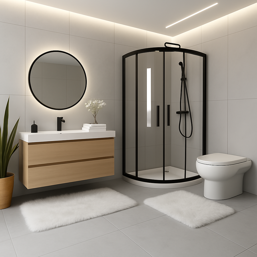 Derya Home Luna Rabbit Fur Look Ultra Soft 2-Piece Bathroom Set - White 80 x 50 cm