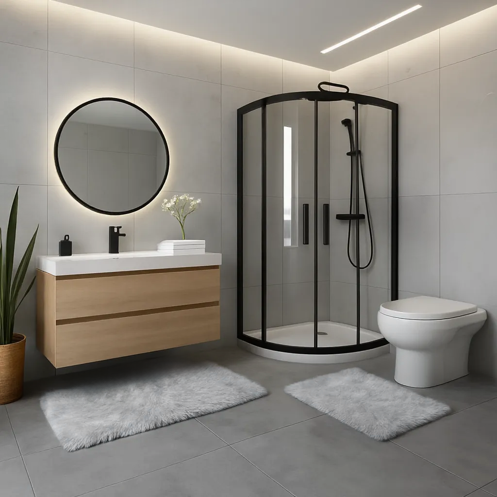 Derya Home Luna Rabbit Fur Look Ultra Soft 2-Piece Bath Set - Grey 80 x 50 cm