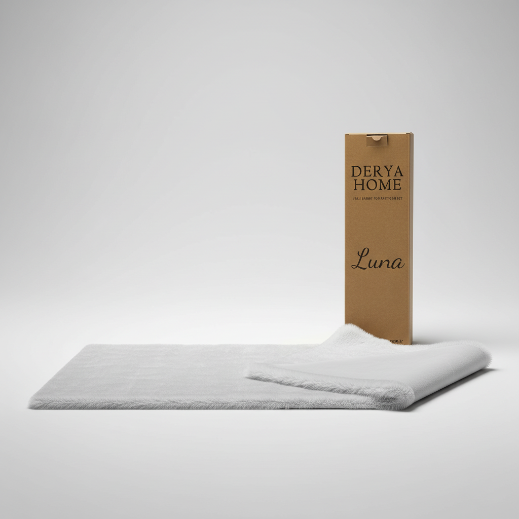 Derya Home Luna Rabbit Fur Look Ultra Soft 2-Piece Bath Set - Grey 80 x 50 cm